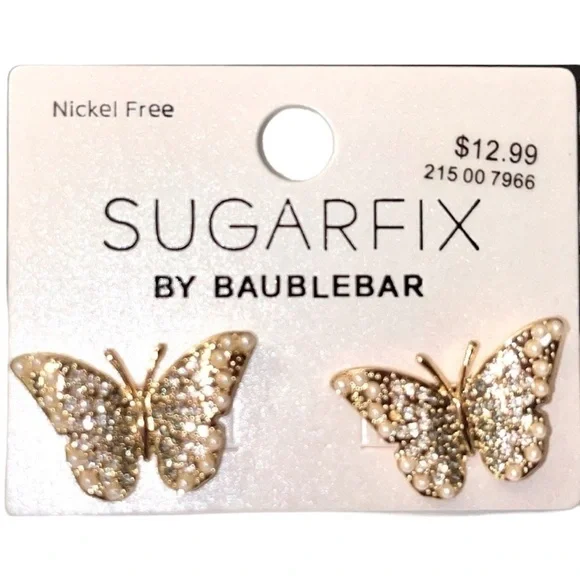 Earrings Shimmery Butterflies, Sugar Fix by Bauble Bar, Nickel Free - Picture 1 of 12